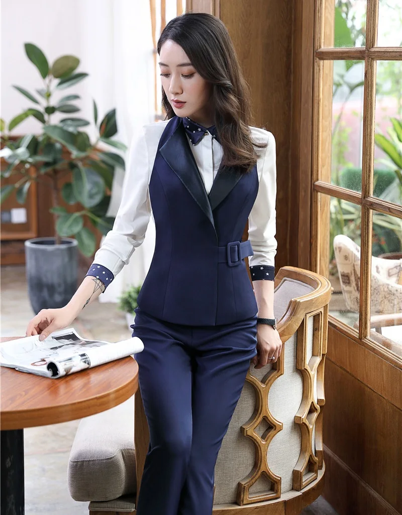 Fashion Women Waistcoat & Vest 2 Piece Pant and Top Sets Formal Ladies