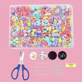 

479 Round Flower Shape Acrylic Beads Toy Elastic Lines Safety Scissors DIY Handcraft Jewelry Bracelet Necklace Weave Accessory