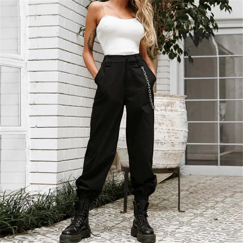 

Elegant Streetwear Cargo Pants Women Casual High Waist Loose Trousers Ladies Solid Color Pocket Pants Female Fashion Trousers