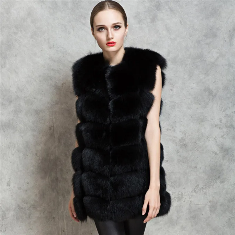Winter Faux Fox Fur Vest Women Long Synthetic Fur Gilet Ladies Striped Sleeveless Rabbit Fur