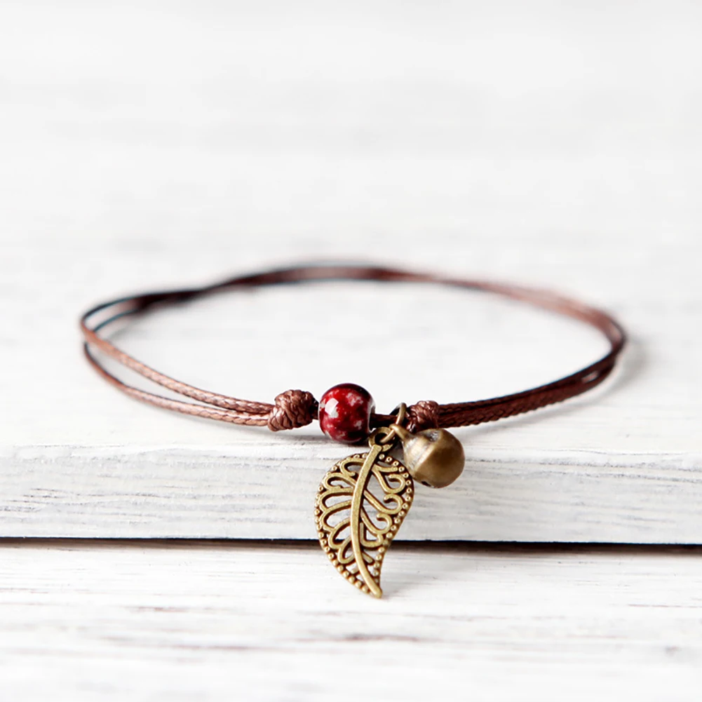 Керамический браслет с бусинами винтажная подвеска в виде листика|bead bracelet|bracelet