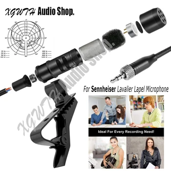 For Sennheiser Lavalier Lapel Microphone Clip on Cardioid Condenser Microphone Wireless BodyPack Transmitter 3.5 mm Lockable