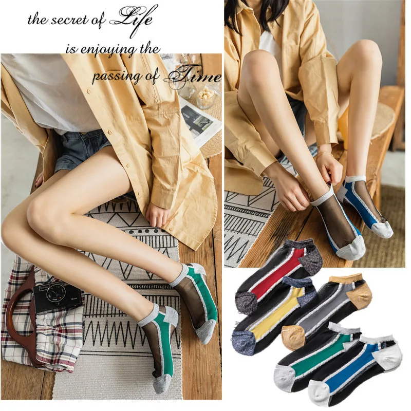 

SP&CITY 2019 Harajuku Colored Striped Patterned Women Short Socks Fashion Thin Ankle Socks Female Japanese Comfortable Art Sox