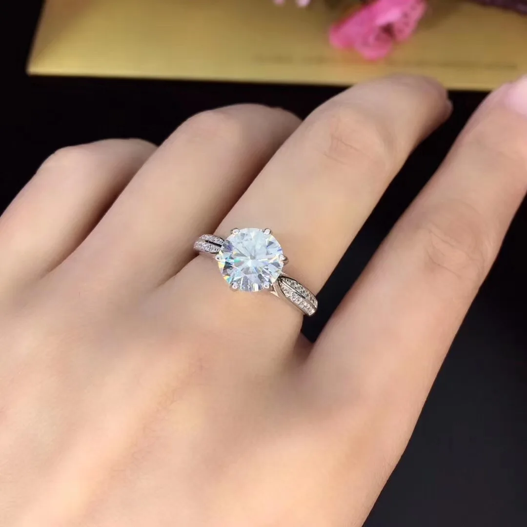 Круглое серебряное кольцо Moissanite 1ct D VVS роскошное свадебное кольцо Moissanite для женщин