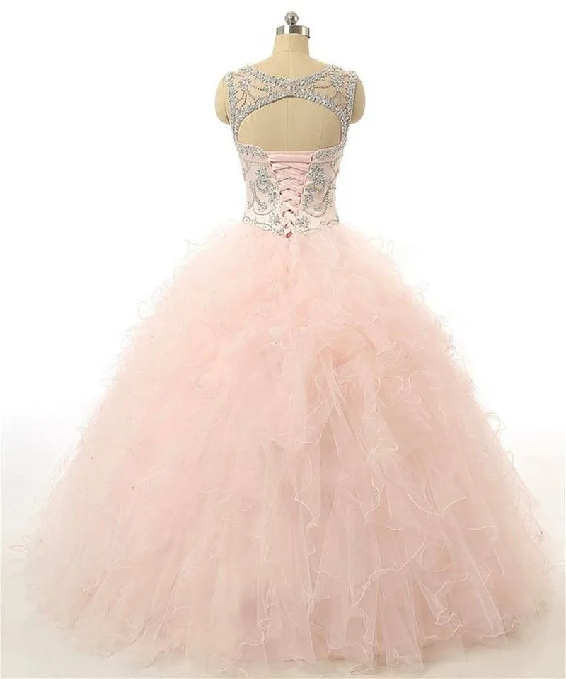 Quinceanera dress Sweet 16 Ball Gown Pink Organza Beading Full-Length Debutante Gowns Formal Celebrity Gown Angelsbridep Fashion
