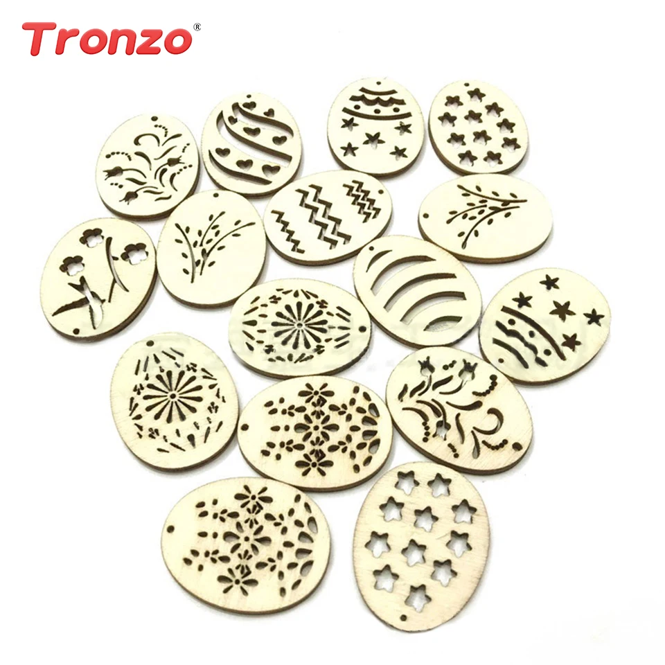 

Tronzo 25-50pcs Happy Easter Eggs Wooden Craft Easter Decorations For Home 40*30mm DIY Wood Chips Easter Eggs Hanging Ornaments