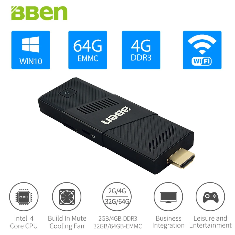 

Bben MN9 Mini PC Stick Win10 Intel Z8350 CPU Quad Core Processor 4G/64G Ram/Rom 1.44-1.92Ghz WIFI BT4.0 Intel Computer PC Stick