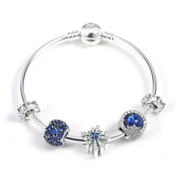 

100% 925 sterling silver Dazzling Fireworks Set Fit DIY Bangle Original Pan Bracelet Woman Fashion Jewelry Children's Gift