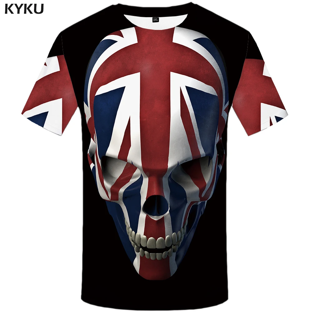 

KYKU Skull T shirt Men Black Anime Clothes Gothic Shirt Print Punk Rock Tshirts Casual United Kingdom T-shirts 3d Short Sleeve