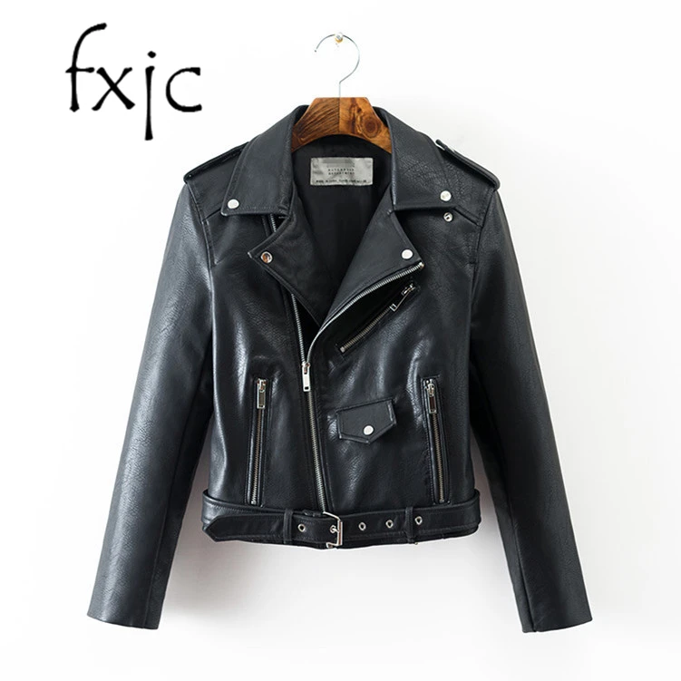 

2019 Black Wine Red Women's Leather Jacket Turn Down Collar Female Jacket With Zipper Pocket Bucket Slim Clothing Autumn Tops