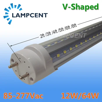 

T8 V Shape LED Tube Bulb 2FT 3FT 4FT 5FT 6FT G13 Clear Cover Shop Lights 110V 220V 277V Replace Fluorescent Lamp 25-100 Pack