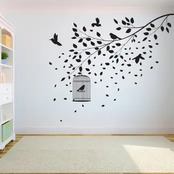 

Tree Wall Decal Sticker Bedroom tree of life roots birds flying away home decor Leaves falling A7-004