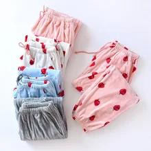 Осень зима Фланелевая пижама мотобрюки для женщин длинные сна пижамные штаны брюки для девочек Lounge одежда