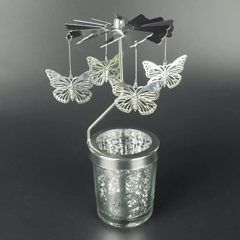 Снежинка вращающийся подсвечник свеча в виде бабочки держатели чайный светильник DIY вечерние настольные Декор Праздничный Рождественский подарок - Цвет: Butterfly