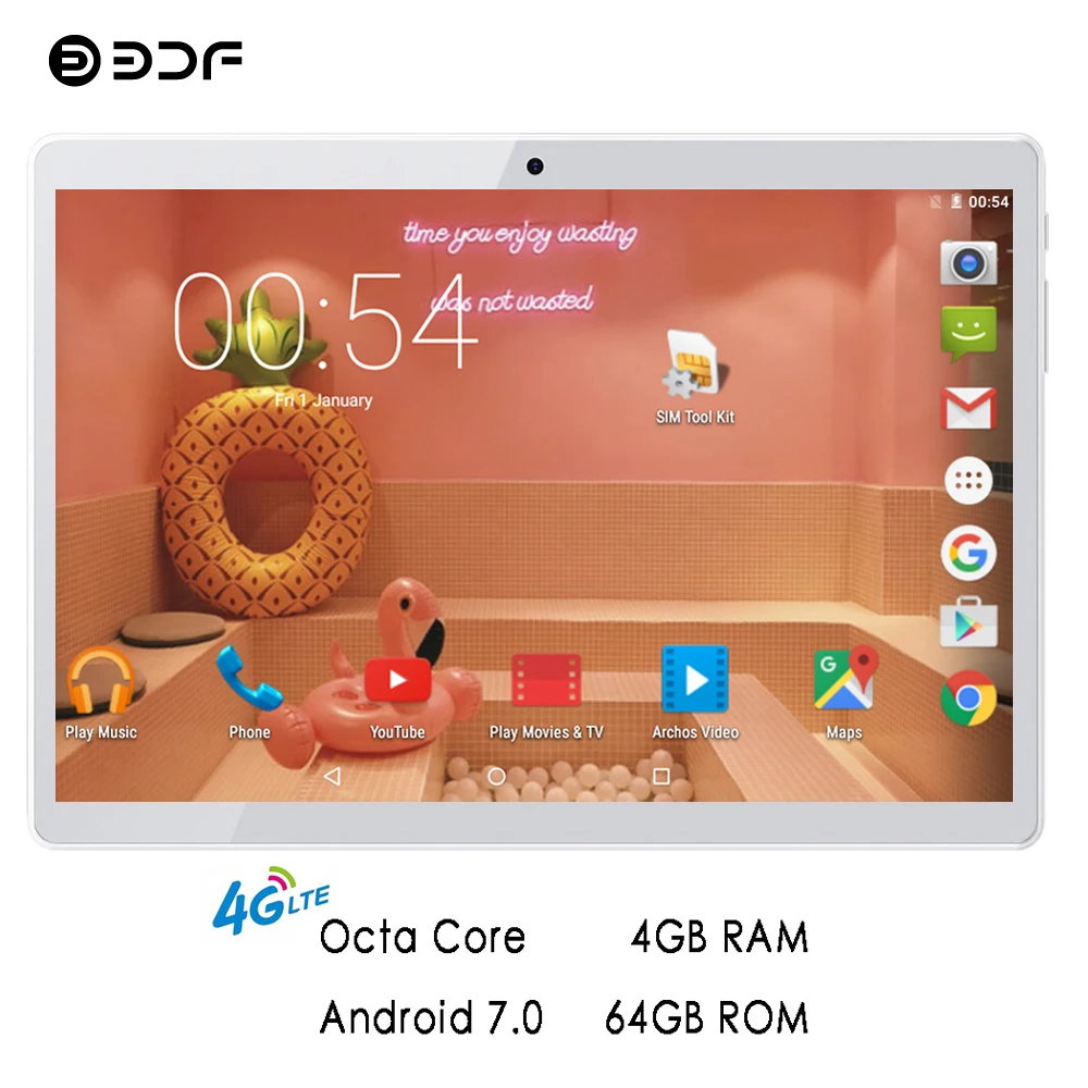BDF планшет 10 дюймов планшетный ПК 4 ГБ/64 ГБ Android 7,0 Восьмиядерный 4G телефон, планшет на OC Android 1280*800 ips Tab двойная камера ПК планшет 10,1