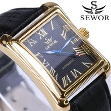 Nueva marca de lujo de relojes para hombre, reloj mecánico automático Vintage, reloj de calendario rectangular, relojes de pulsera militares, correa de cuero