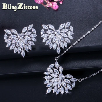 

BeaQueen Fashion Cubic Zirconia Big Love Heart Shape Earrings Necklace Jewelry Set for Women Anniversary Party Gift JS043