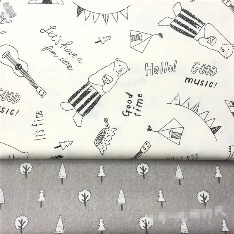 

HMS 50x150cm Cotton Twill Fabric Print Bear Guitar Music Tree DIY Bag Bedding Home Deco 8221b