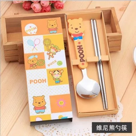 Free-shipping-50-PCS-Hot-Sale-Cartoon-2-Piece-Set-Tableware-Chopsticks-Spoon-and-Spoon-Kitchen