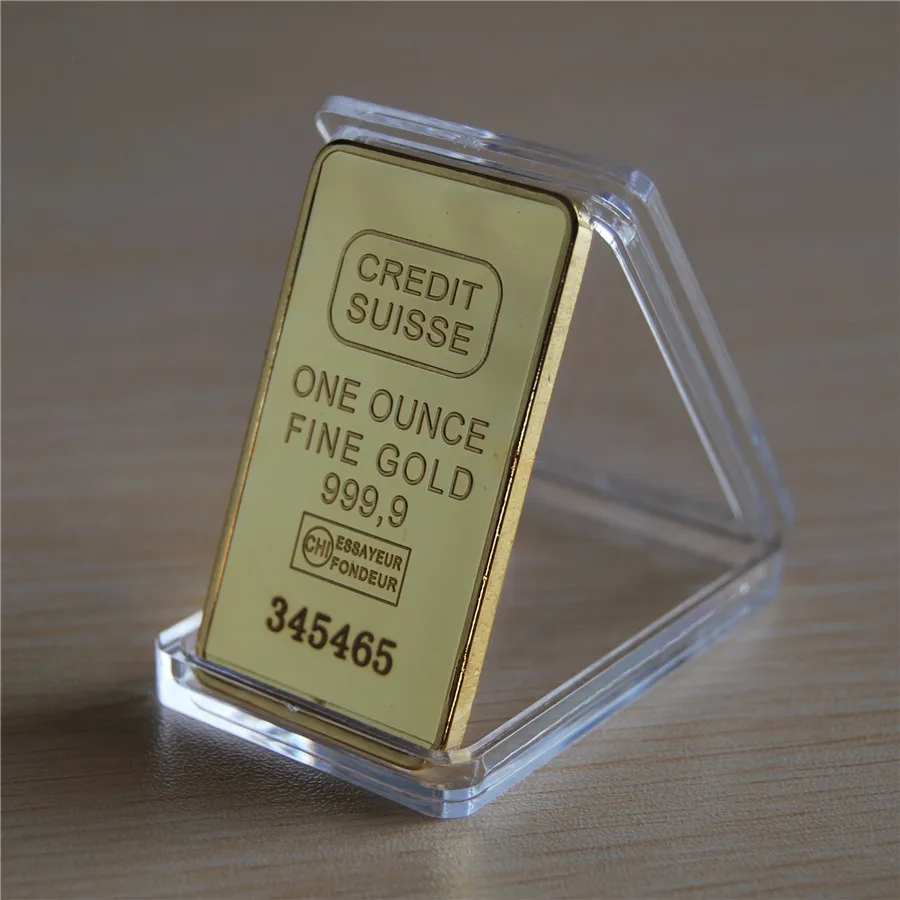 1 oz CREDIT SUISSE 24 K. 999 Золотой плакированный слиток слитка очень редкий