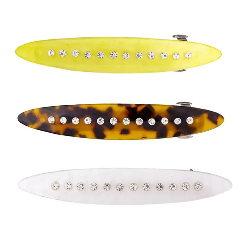 

3Pcs/Set Women Geometric Oval Shape Acetate Hair Clip Leopard Rhinestone Embellished Ponytail Spring Clamp Glitter Snap Barrette