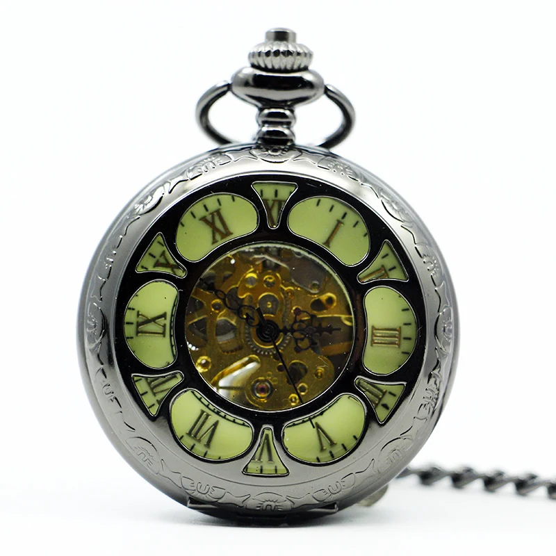 

Luxury Hollow Flower Design Mechanical Pocket Watches Skeleton Engraved Hand Wind Fob Clock Men Women PJX1217