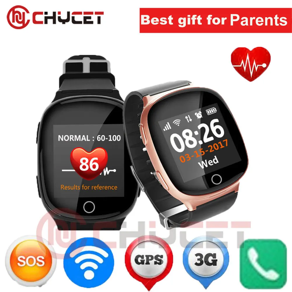 

D100 Elderly Smart Watch Heart monitor With fall-down alarm function Anti-lost Gps+Lbs+Wifi Tracking for iOS Android pk D99 Q100