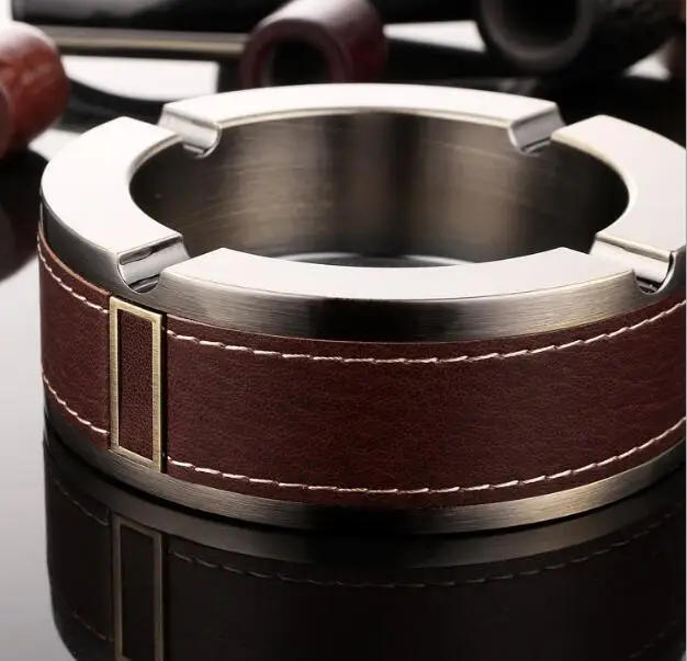 Personalized portable Fashion genuine leather ashtray gift crafts Large