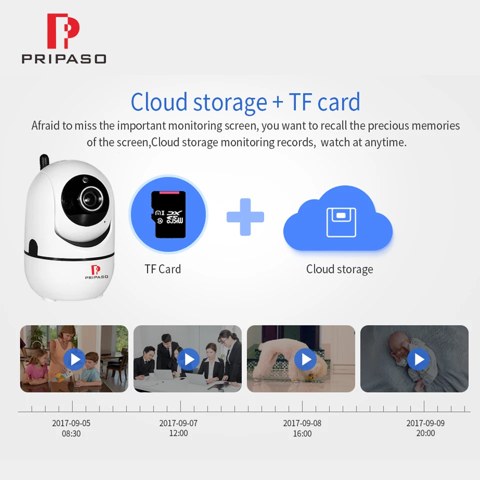 Pripaso 720P 1080P Автоматическая отслеживающая Беспроводная ip-камера 2.0MP облачный Детский Монитор сетевая камера с WiFi CCTV мини-камера наблюдения