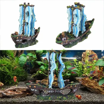 

Fish Tank Decoration Cave Decor Sailing Boat Shipwreck Aquarium Resin Sunk Ship