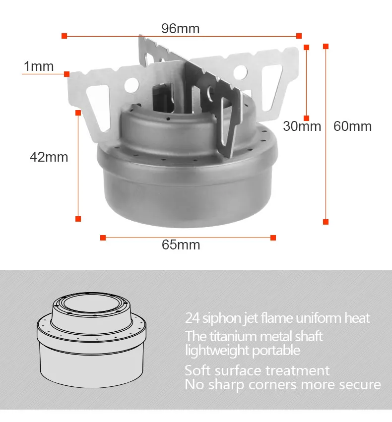 Tiartisan портативная походная титановая мини-печь для пикника с жидким спиртом и стойкой WST012