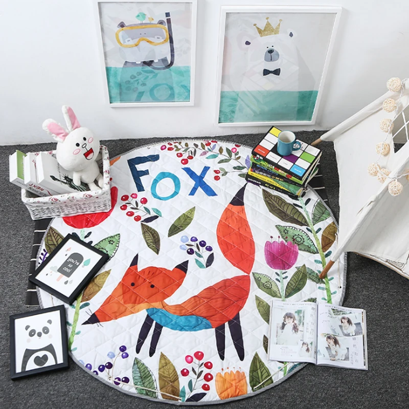 

Kids Waterproof Play Mats Toy Storage Bag Cartoon Rug Round Carpet Pad Large Canvas Rawling Mat Portable Baby Toy Sundries Pouch