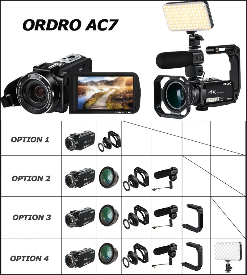 Ordro AC7 4K UHD цифровые видеокамеры FHD 24MP 120X цифровой зум 10X оптический WiFi ips сенсорный экран DV мини-видеокамеры