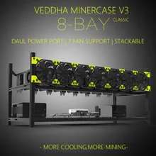 Professional Veddha V3C8 GPU Mining Rig Aluminum Alloy Stackable Case Up To 8 GPU Open Air Frame Rack Bracket