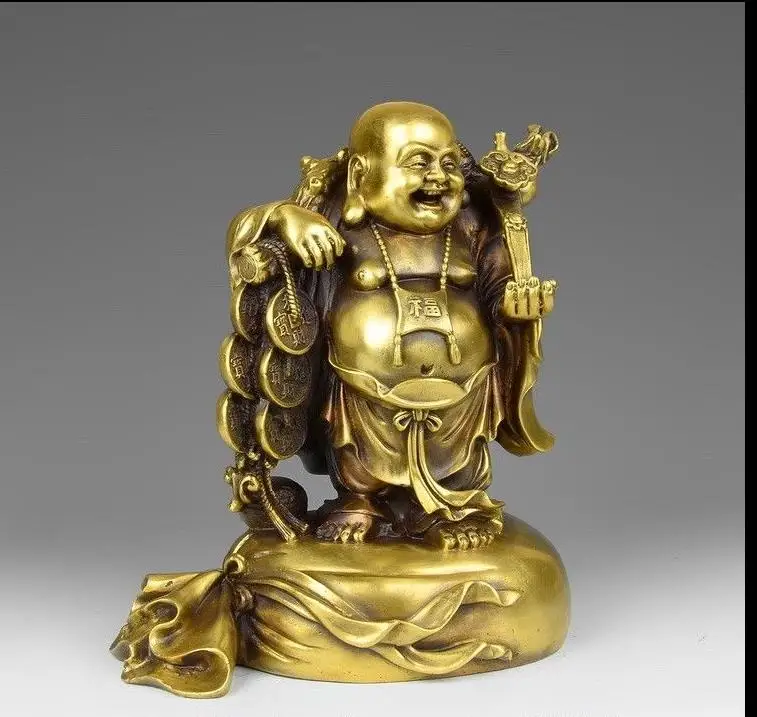 

wang671115994++10 Chinese Brass Copper Wealth Money Bag Purse Ruyi Happy Maitreya Buddha Statue