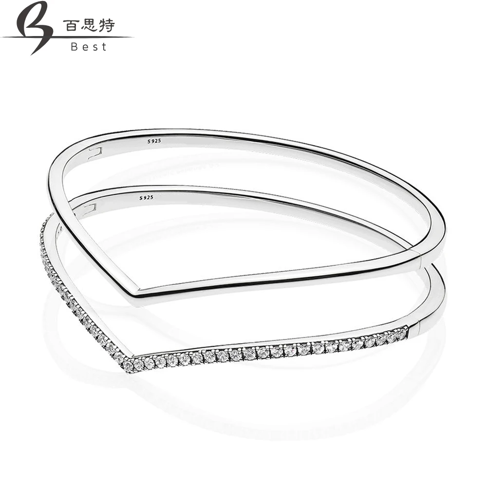 

BEST 100% 925 Sterling Silver New 2019 Early Spring Shining Shimmering Wish Bangle Stack Original Fashion Women Jewelry