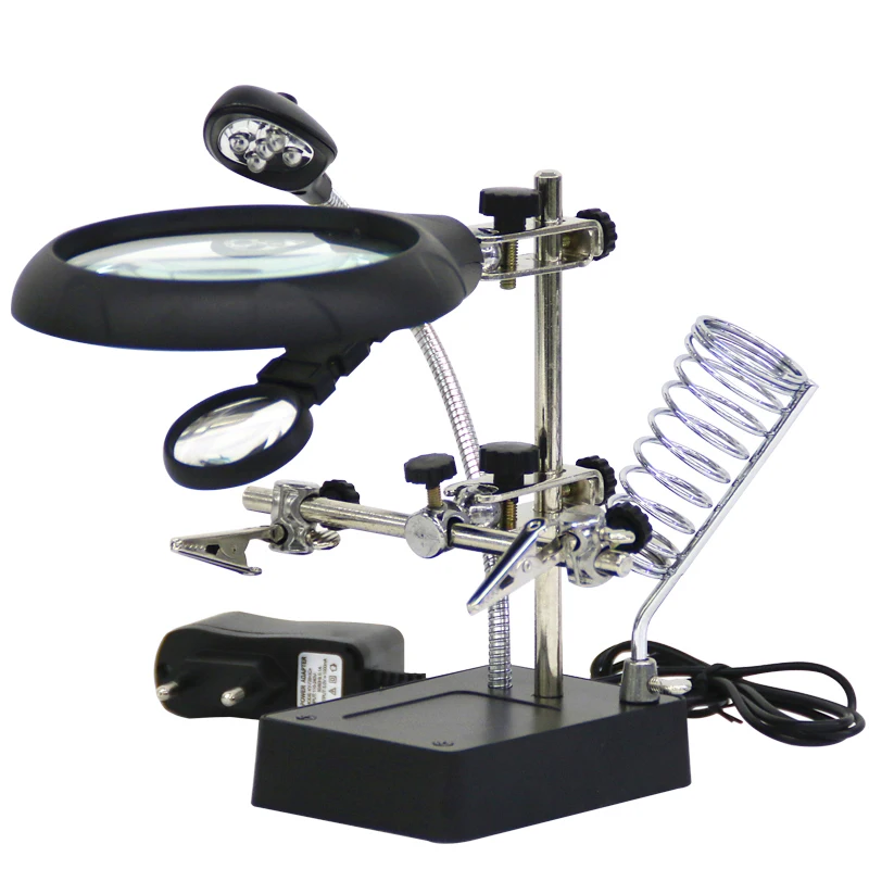 

2.5X 7.5X 10X 12.5X LED Light Desktop Magnifier Helping Hand Auxiliary Clamp Alligator Clip Stand For Hot Air Gun Soldering Weld