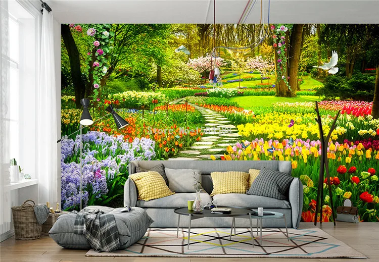 Пользовательские 3D природа цветы садовая дорожка фотообои гостиная спальня домашний декор фоновое покрытие стен Papel фрески