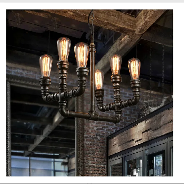 Loft Vintage Retro Wrought Iron Black Pipe Chandelier Pulley Loft Vintage Retro Wrought Iron Black Pipe Chandelier Pulley Lamps E27 Edison Pendant Lamp Home Light Fixtures