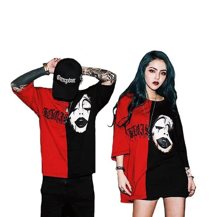 

Korean Clothes Couples T Shirts Matching Hip Hop T Shirt Streetwear Plus Size Korean Clothes Clown Print Shirts Long