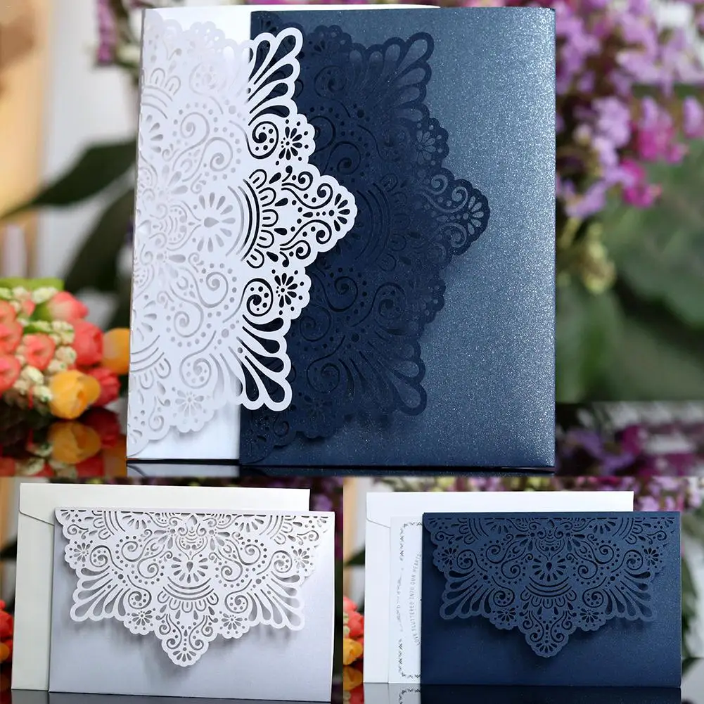  10PCS Lace Wedding Invitations Cards Laser Cut Tri-Fold Business European style invitation Cards Pa - 32902859609