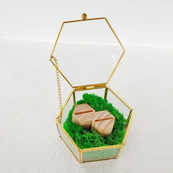 

1pc/lot European style retro bronze hexagonal box glass jewelry box dessert cake display box wedding favor,Crystal Gift Box