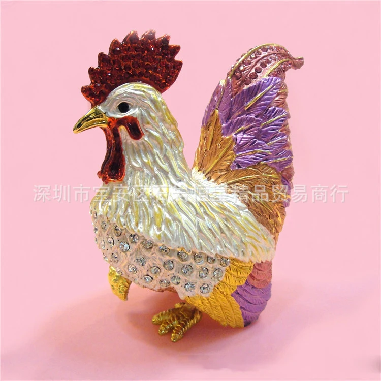 Goedkoop Europese Chinese stijl Metalen emaille painted ambachten cock kip kuiken kip woondecoratie desktop ornamenten (A478)