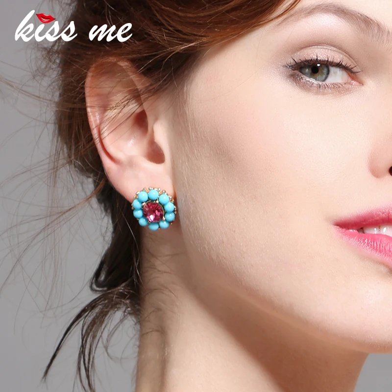 Женские серьги гвоздики с цветком KISS ME роскошные Брендовые вечерние красным