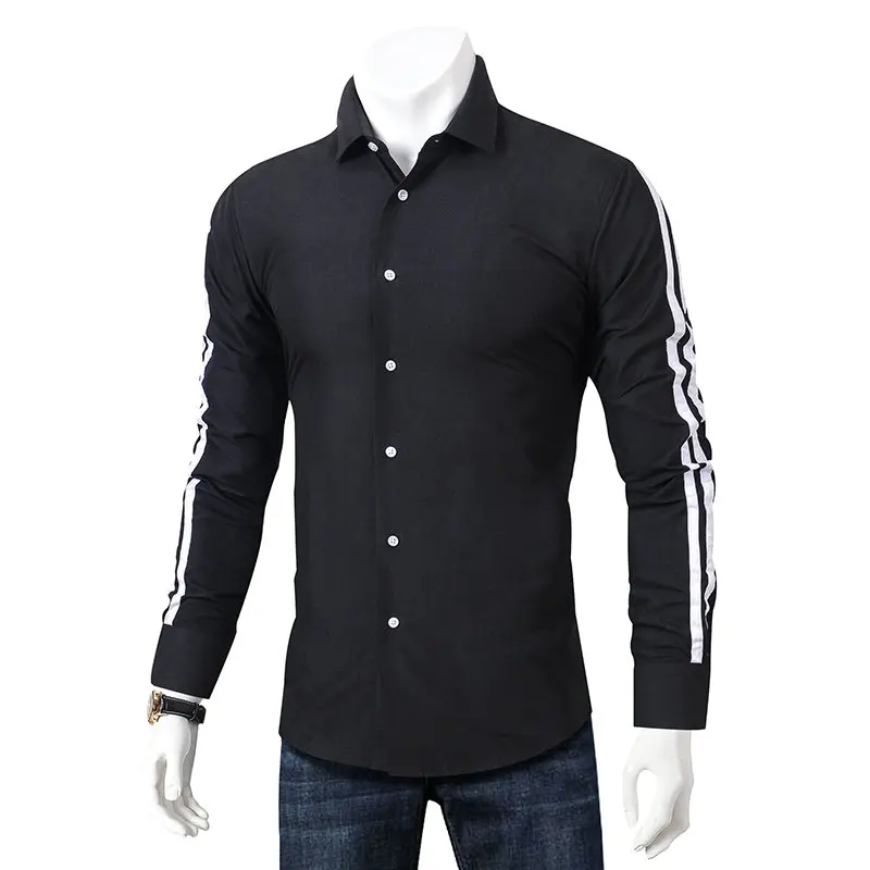 Модная повседневная мужская рубашка с длинным рукавом, приталенная Мужская Повседневная рубашка на пуговицах, официальная одежда, рубашки, мужская одежда Camisa - Цвет: Black