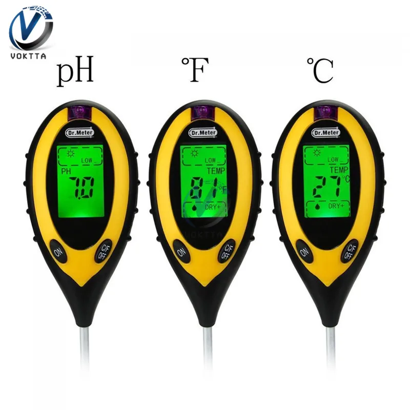4 в 1 цифровой рН-метр измеритель влажности почвы тестер температуры солнечного света прибор для исследования почвы для садоводства растений земледелие