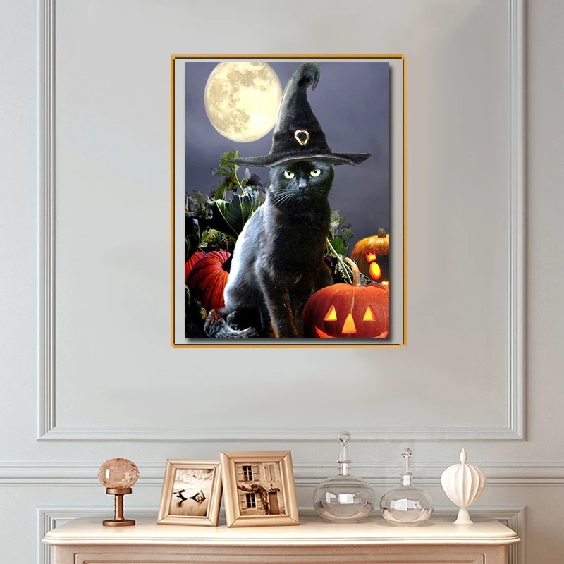 

Meian 5d Diamond Painting Cross Stitch Cat Witch Halloween Full Drill diamond Embroidery Sale Mosaic Home Decor Diy Art Hot 2019