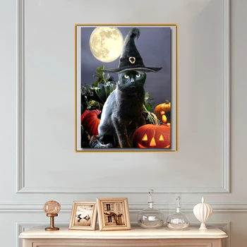 

Meian 5d Diamond Painting Cross Stitch Cat Witch Halloween Full Drill diamond Embroidery Sale Mosaic Home Decor Diy Art Hot 2019