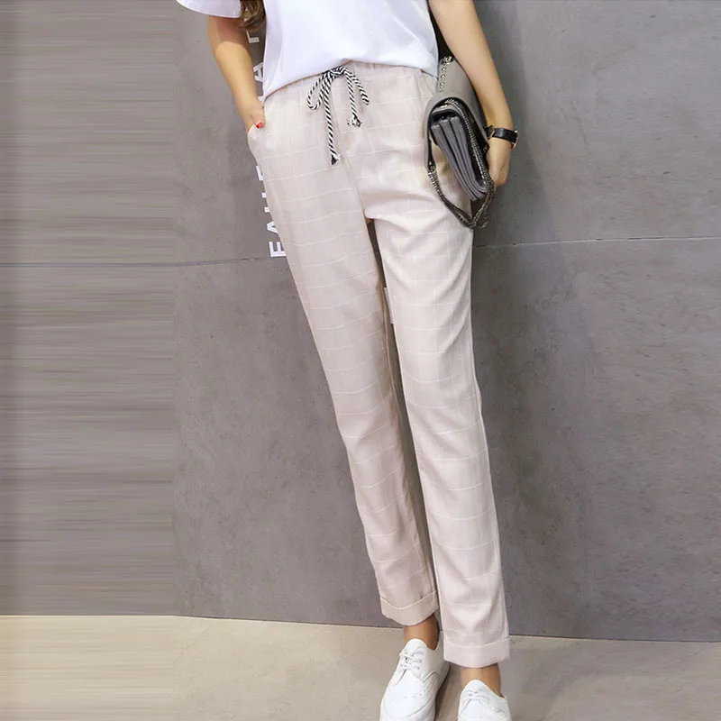 2018-summer-women-s-spring-pants-elastic-waist-plaid-casual-pencil-pants-fashion-ankle-length-harem (2)