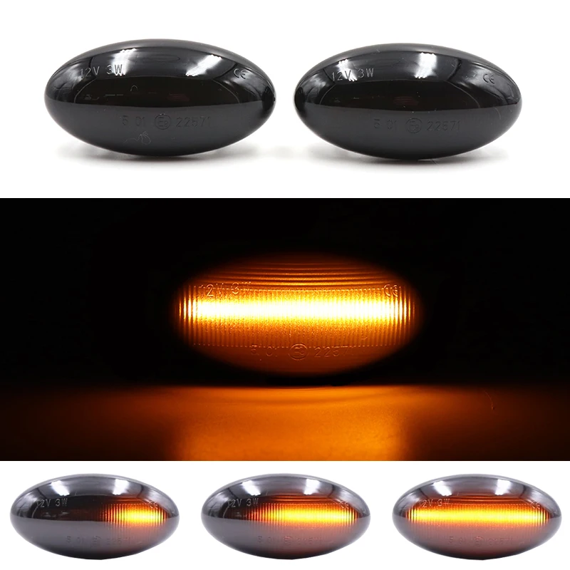 

2X Smoke Dynamic Flowing Side Marker Light For Peugeot 1007 206 307 407 607 Partner Expert Citroen Xsara Picasso